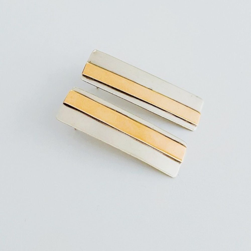 Vintage Sterling Silver & 14kt Gold Earrings - Picture 3 of 13